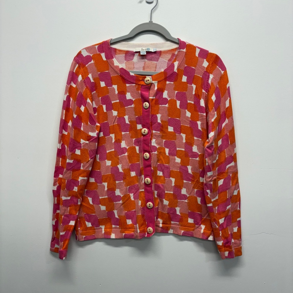 Boden Womens Abstract Geometric Print Button Front Cardigan Sweater Size 12